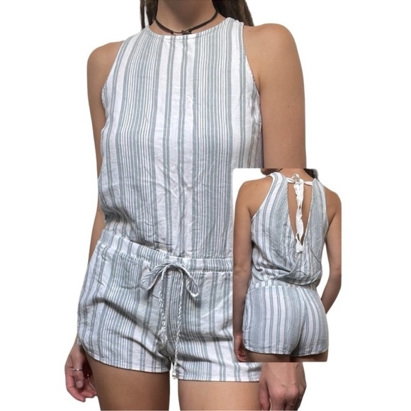 Bella Dahl Easy Linen Blend Romper Santorini Stripe  Size M - Picture 2 of 12